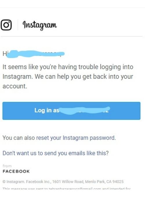 ایمیل های مشکوک اینستاگرام